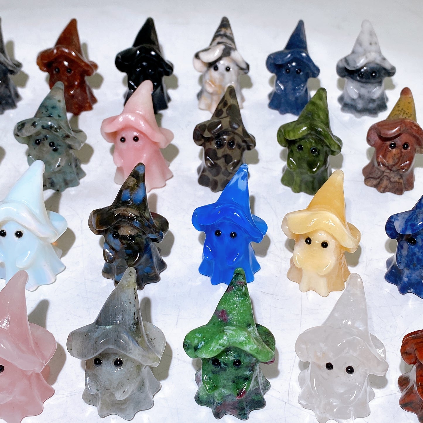 1.5" Natural Crystal Ghost with Witch's Hat Carving for Halloween Wholesale