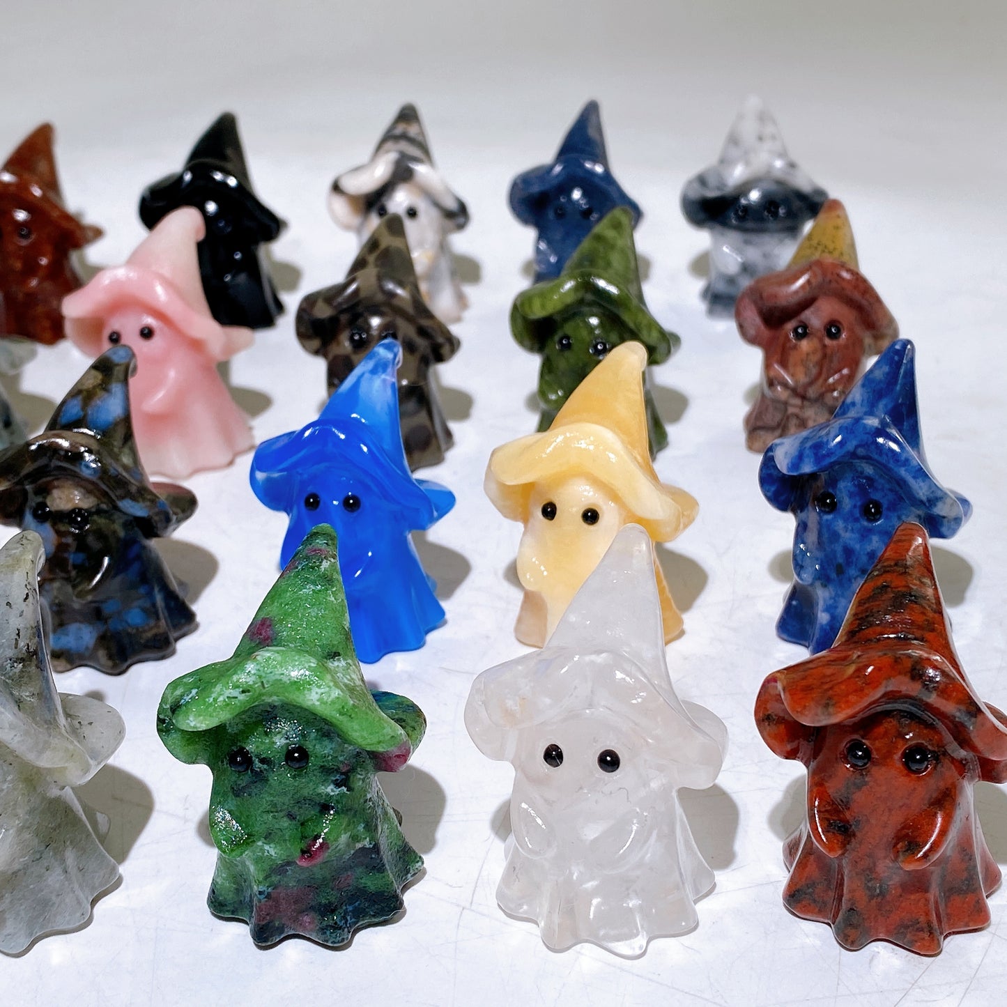 1.5" Natural Crystal Ghost with Witch's Hat Carving for Halloween Wholesale