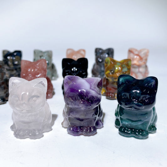 1.3“ Mixed Crystal Mini Cat Carvings Bulk Wholesale