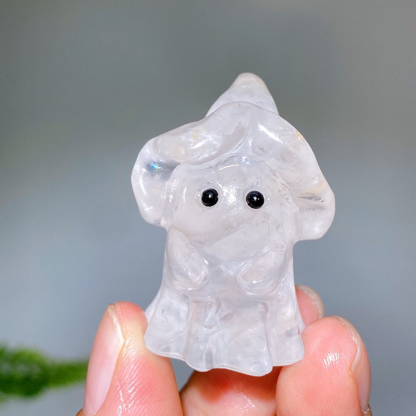 1.5" Natural Crystal Ghost with Witch's Hat Carving for Halloween Wholesale