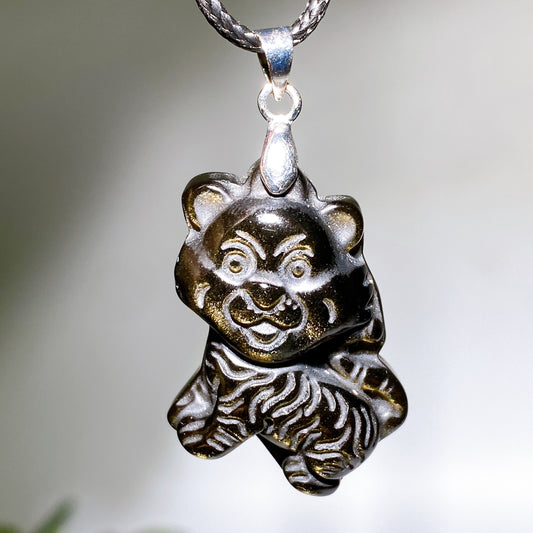 Golden Obsidian Tiger Pendant with Black Cord Crystal Healing Bulk Wholesale
