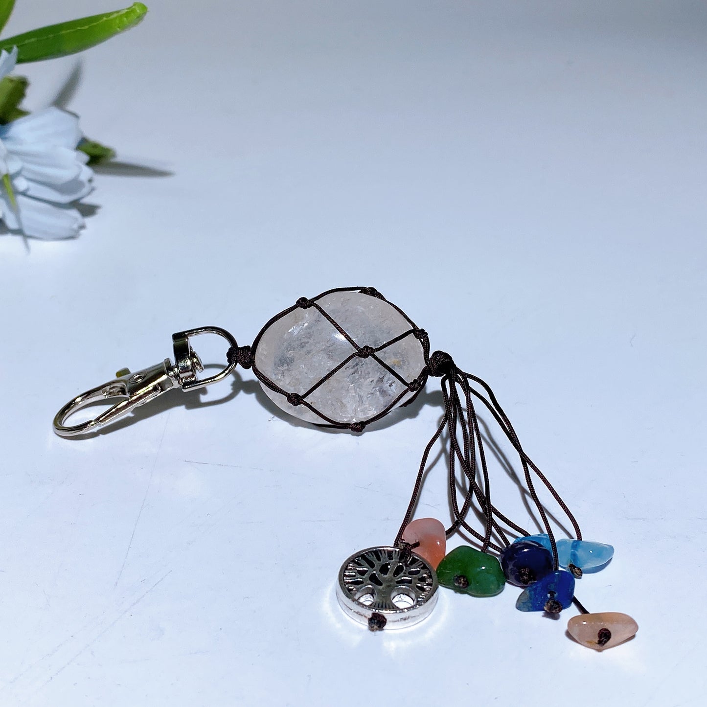 Crystal Key Chain with Chakra Chips Tassel & Metal Life Tree Decor Crystal Healing Bulk Wholesale