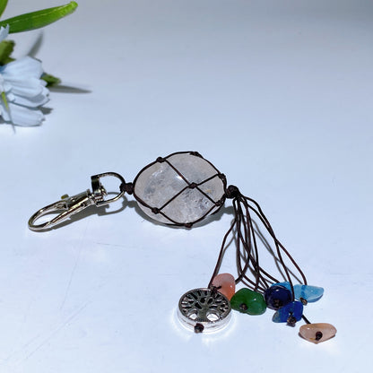Crystal Key Chain with Chakra Chips Tassel & Metal Life Tree Decor Crystal Healing Bulk Wholesale