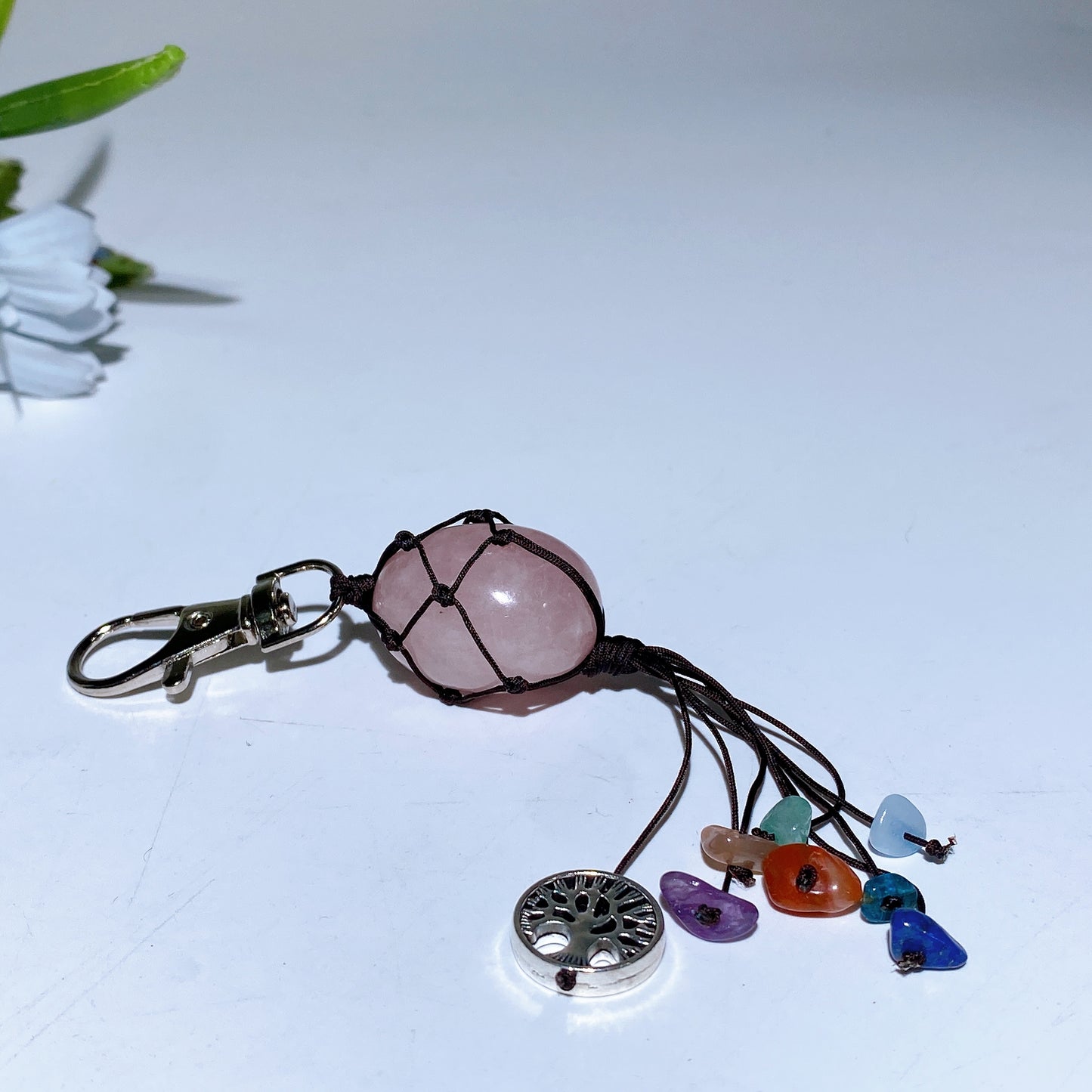 Crystal Key Chain with Chakra Chips Tassel & Metal Life Tree Decor Crystal Healing Bulk Wholesale
