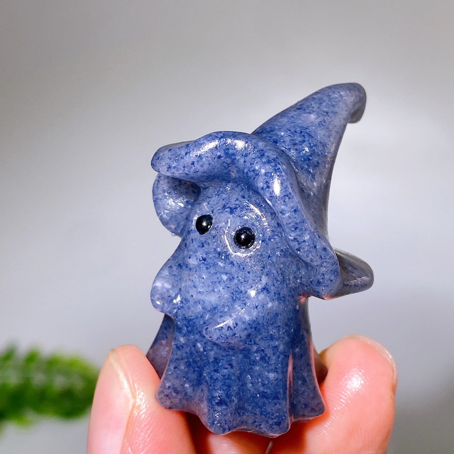 1.5" Natural Crystal Ghost with Witch's Hat Carving for Halloween Wholesale