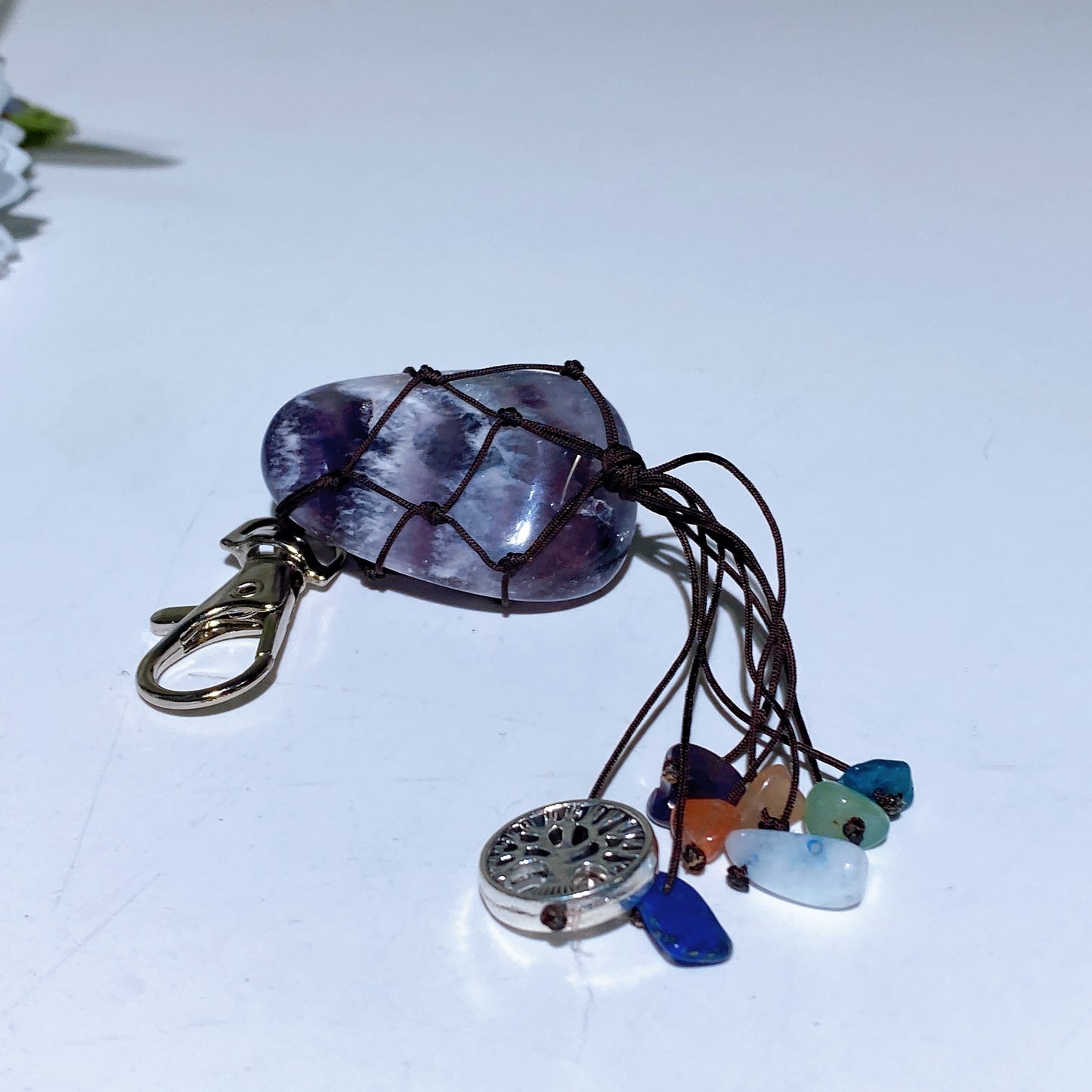 Crystal Key Chain with Chakra Chips Tassel & Metal Life Tree Decor Crystal Healing Bulk Wholesale