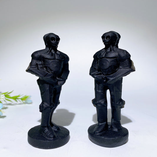 4.0" Black Obsidian Skeleton Soldier Carvings Bulk Wholesale