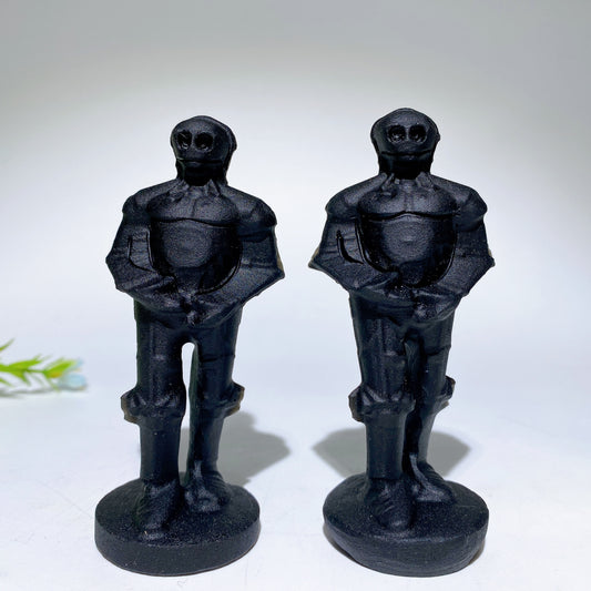 4.0" Black Obsidian Skeleton Soldier Carvings Bulk Wholesale