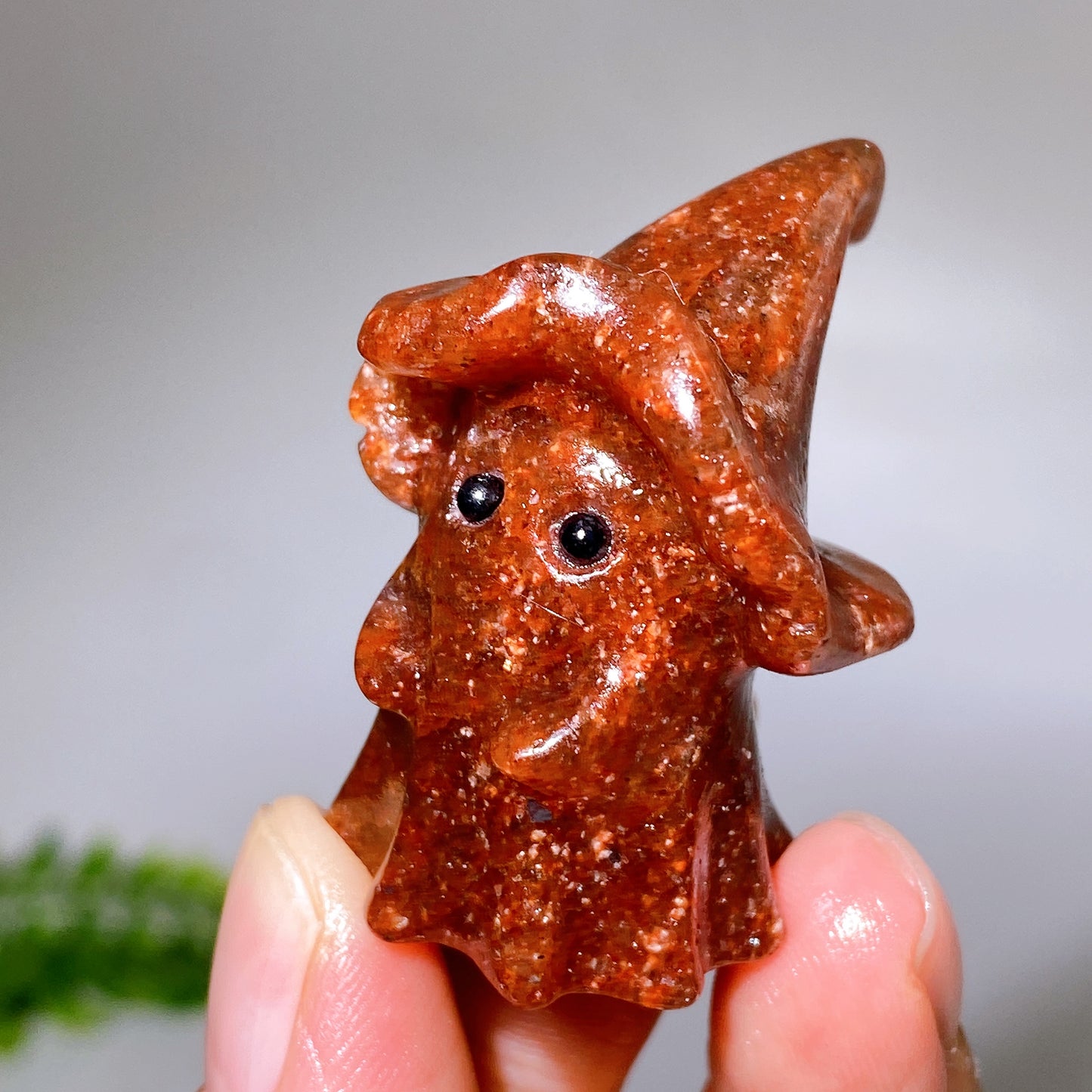 1.5" Natural Crystal Ghost with Witch's Hat Carving for Halloween Wholesale