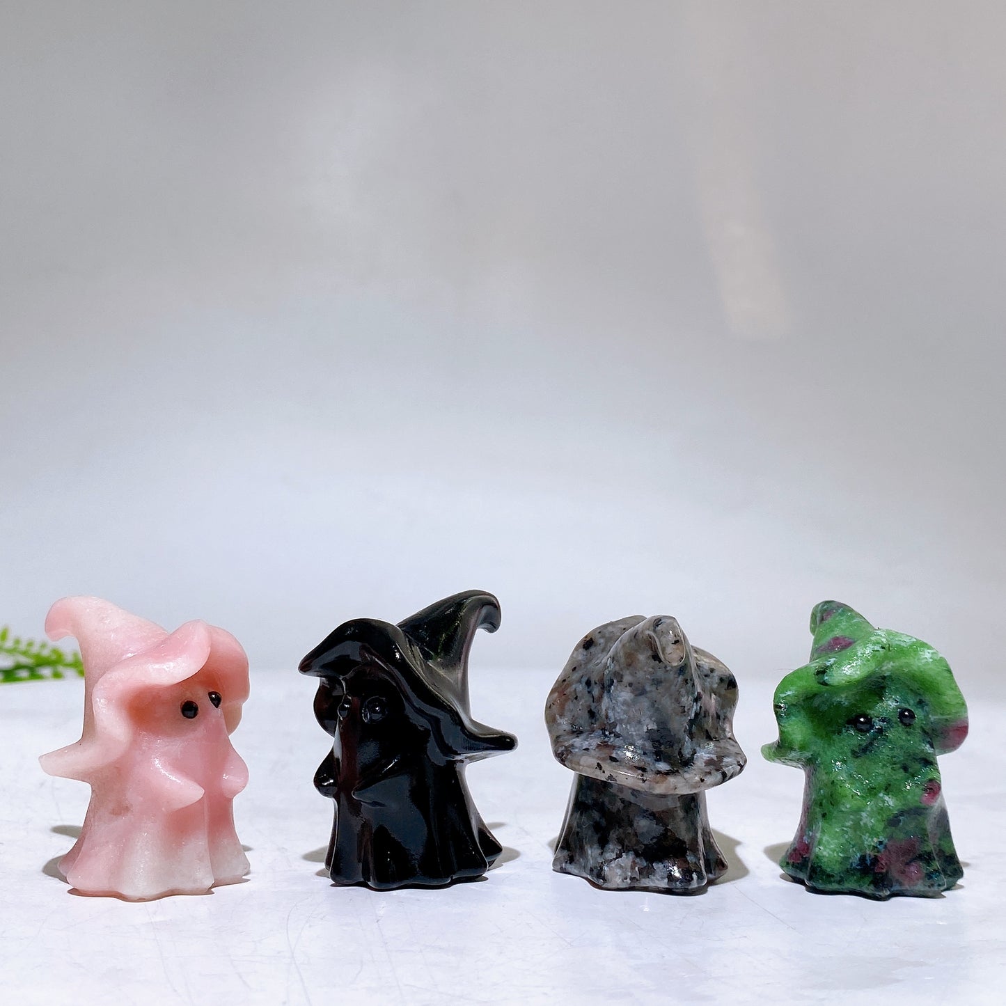 1.5" Natural Crystal Ghost with Witch's Hat Carving for Halloween Wholesale