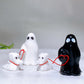 White Jade Black Obsidian Ghost with Zero Dog Carving for Halloween Wholesale