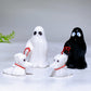 White Jade Black Obsidian Ghost with Zero Dog Carving for Halloween Wholesale