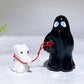 White Jade Black Obsidian Ghost with Zero Dog Carving for Halloween Wholesale