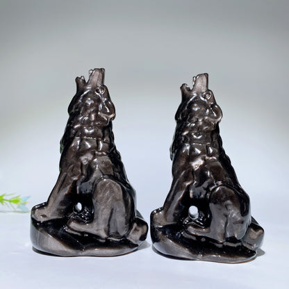 4.0"-4.6" Silver Obsidian Golden Obsidian Wolf Carvings Bulk Wholesale