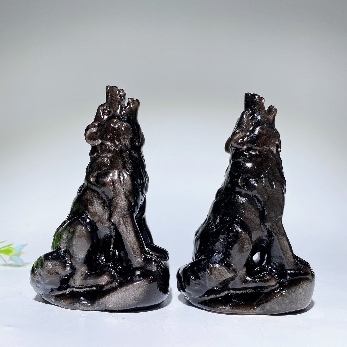 4.0"-4.6" Silver Obsidian Golden Obsidian Wolf Carvings Bulk Wholesale