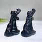3.6" Black Obsidian Cat on Witch's Hat Broom Carving for Halloween Wholesale