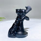 3.6" Black Obsidian Cat on Witch's Hat Broom Carving for Halloween Wholesale