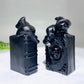 3.9" Black Obsidian Cat on Skull Decor Book for Halloween Wholesale