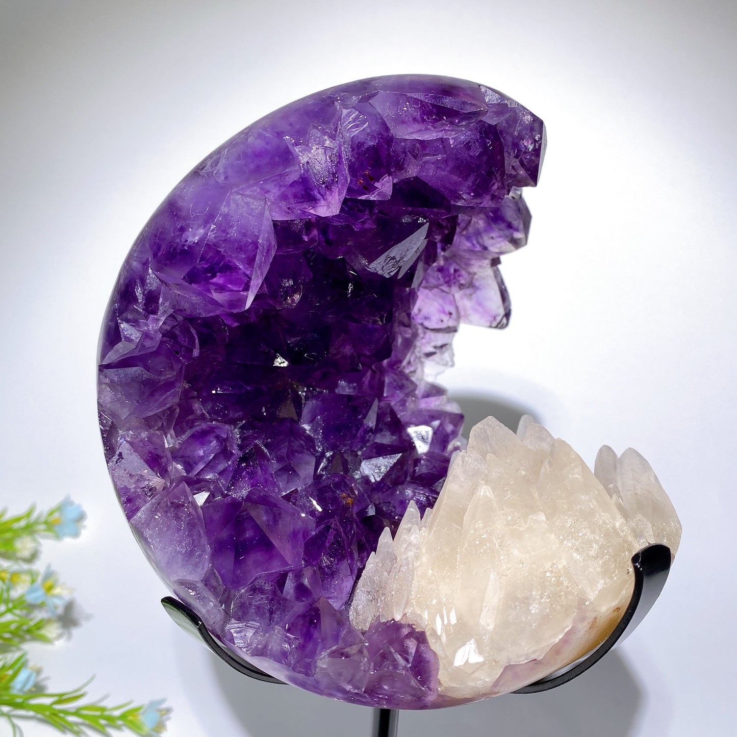 Large Unique Amethyst Geode Grow with UV Reactive Calcite with Stand Free Form