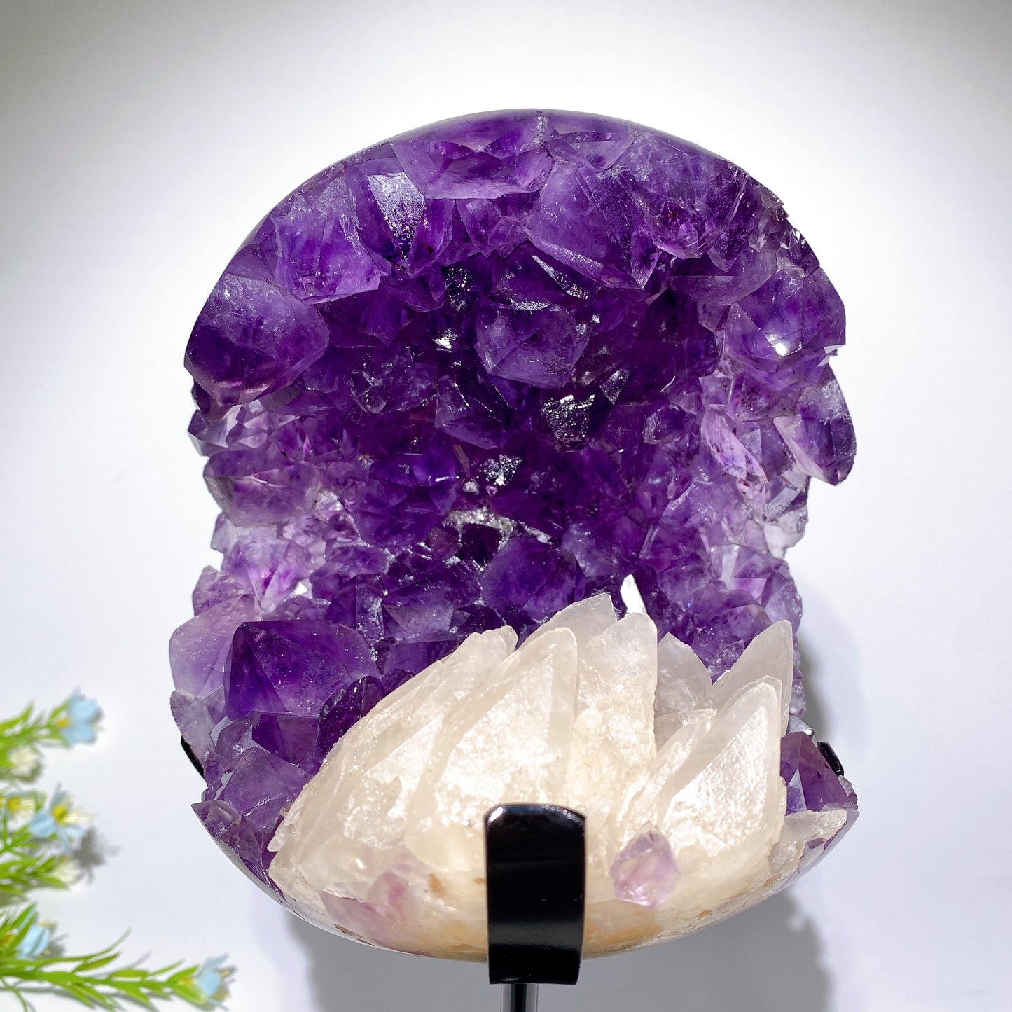 Large Unique Amethyst Geode Grow with UV Reactive Calcite with Stand Free Form