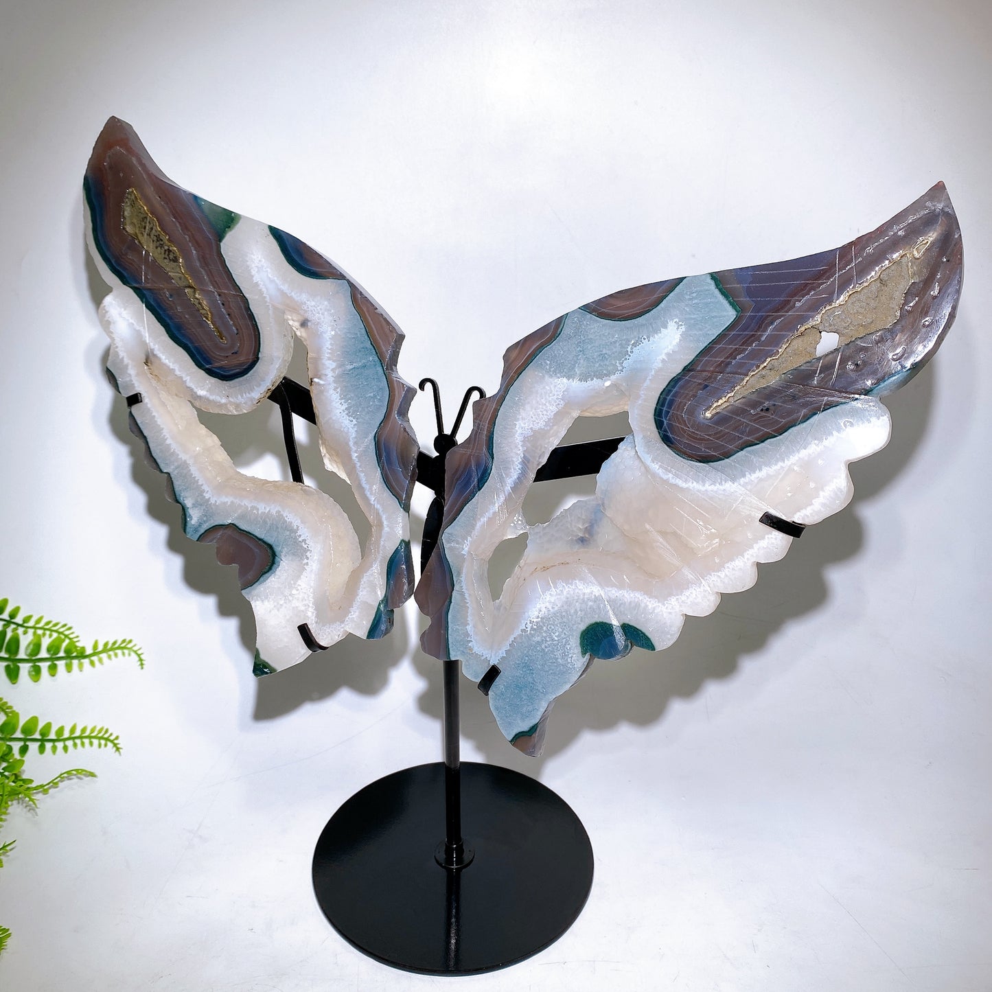 Large Unqiue Natural Druzy Agate Butterfly Wings with Stand Wholesale