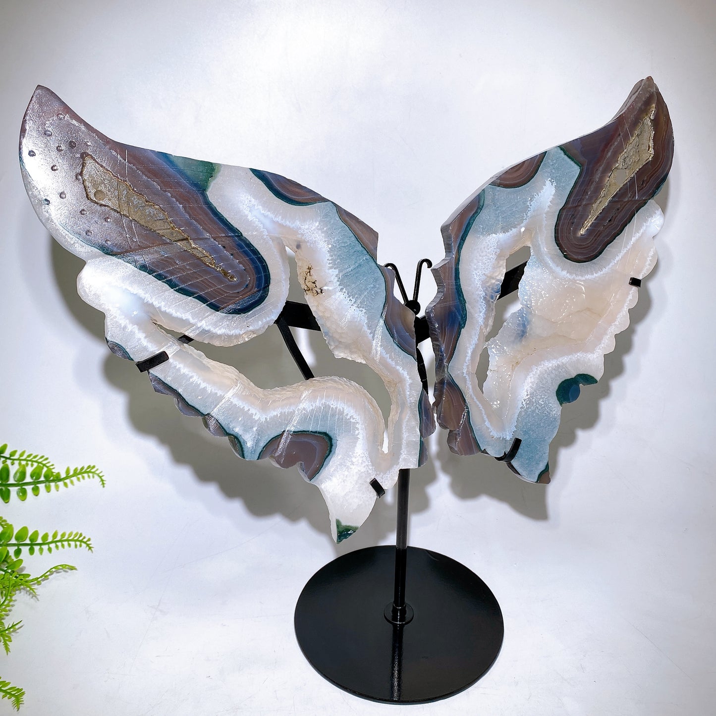 Large Unqiue Natural Druzy Agate Butterfly Wings with Stand Wholesale