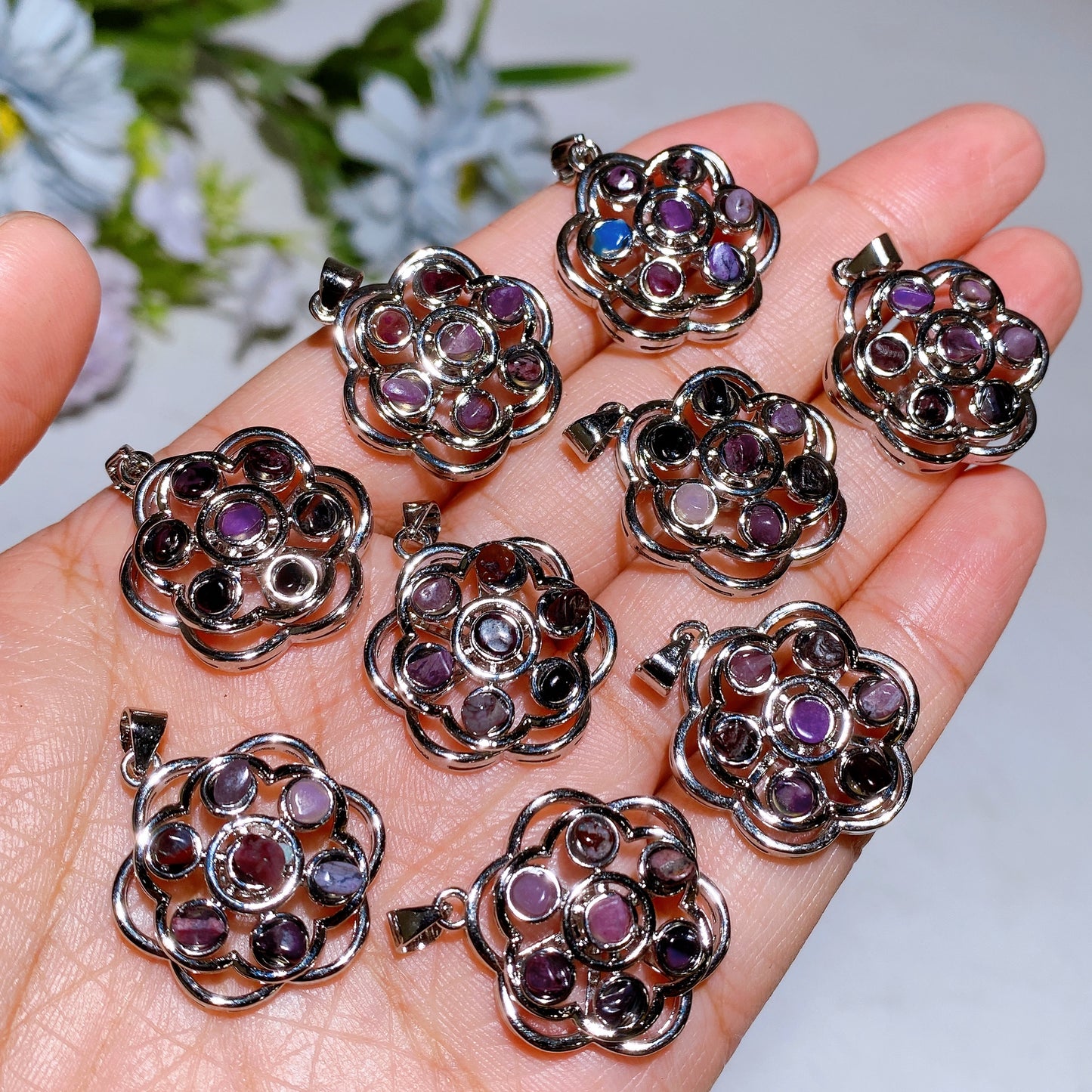 Cooper Silver Plated Sugilite Spinning Pendant Crystal Healing Bulk Wholesale