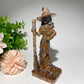 6.0" Mixed Crystal Witch with Cat Broom Carvings Bulk Wholesale