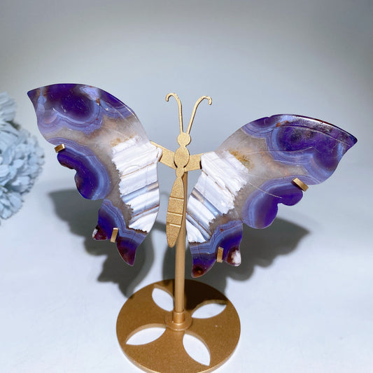 Banded Purple Agate Butterfly Wings Carvings with Stand Bulk Wholesale