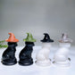 3.3" Black Obsidian White Jade Cat with Witch's Hat Carving for Halloween Wholesale