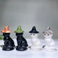3.3" Black Obsidian White Jade Cat with Witch's Hat Carving for Halloween Wholesale