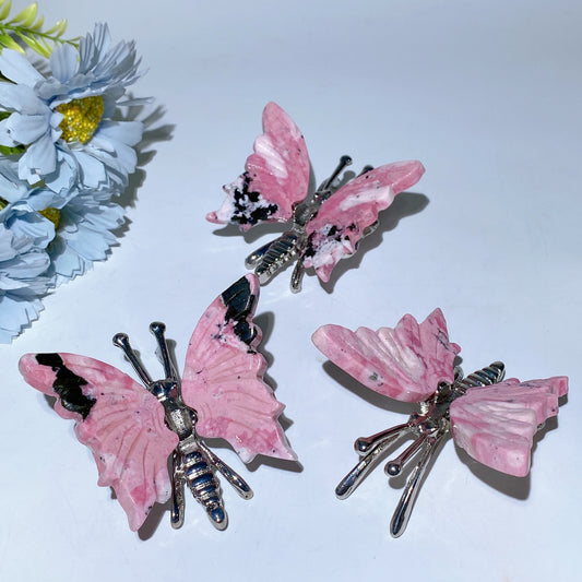 3.0" Peru Rhodonite Butterfly Carvings Free Form Bulk Wholesale