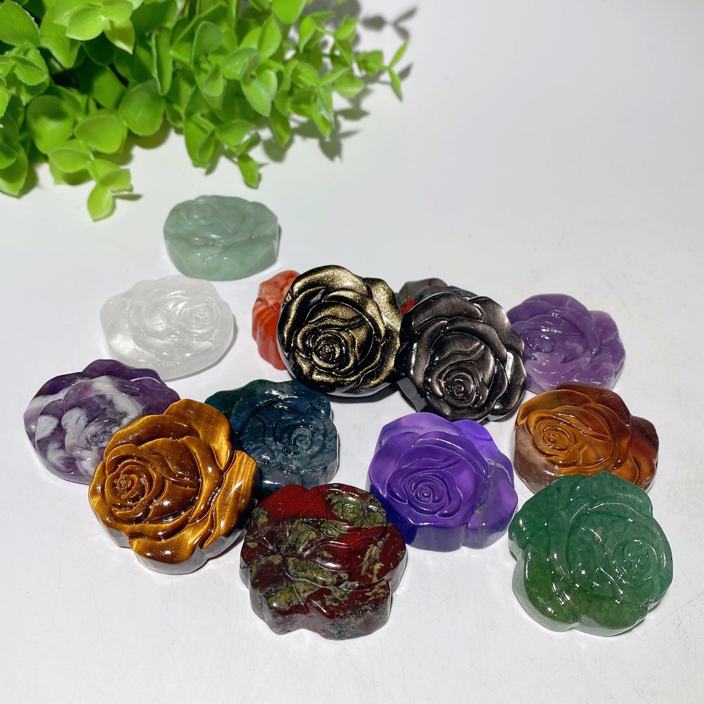 1.3" Mixed Crystal Rose Flower Carvings Crystal Healing Bulk Wholesale