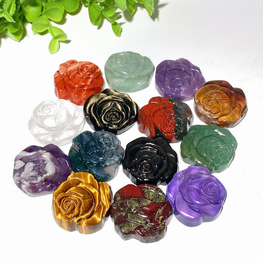 1.3" Mixed Crystal Rose Flower Carvings Crystal Healing Bulk Wholesale