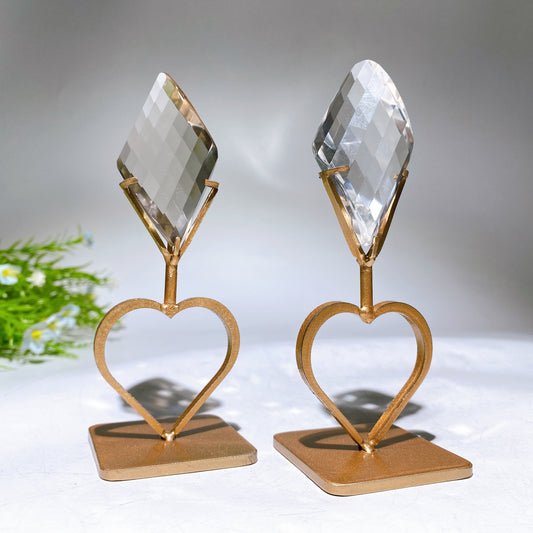 Faceted Clear Quartz Water-drop Diamond Curved Rhombus with Stand Wholesale