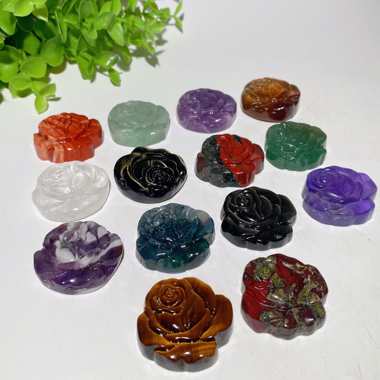 1.3" Mixed Crystal Rose Flower Carvings Bulk Wholesale