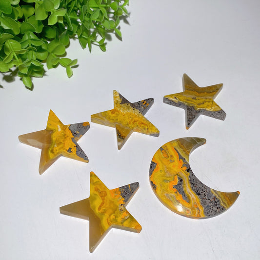 2.2"-2.8" Bumblebee Jasper Star Moon Carvings Bulk Wholesale