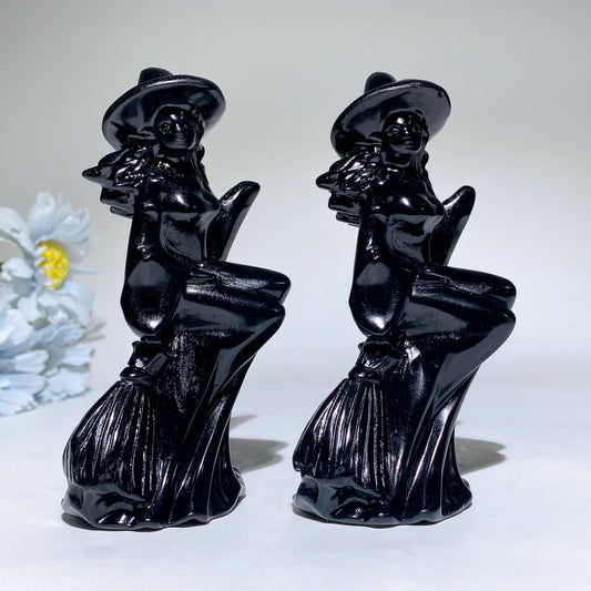 4.7" Black Obsidian Witch Carvings Bulk Wholesale