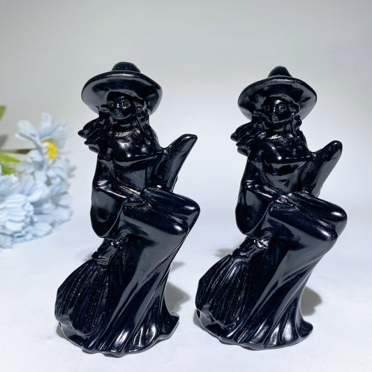 4.7" Black Obsidian Witch Carvings Bulk Wholesale