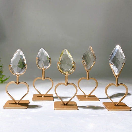 Faceted Clear Quartz Water-drop Diamond Curved Rhombus with Stand Wholesale