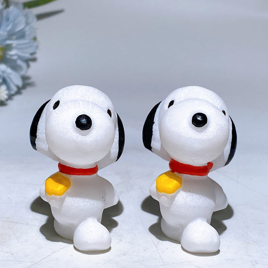 2.4“ White Jade Snoopy Carving with Printing Crystal Healing Bulk Wholesale
