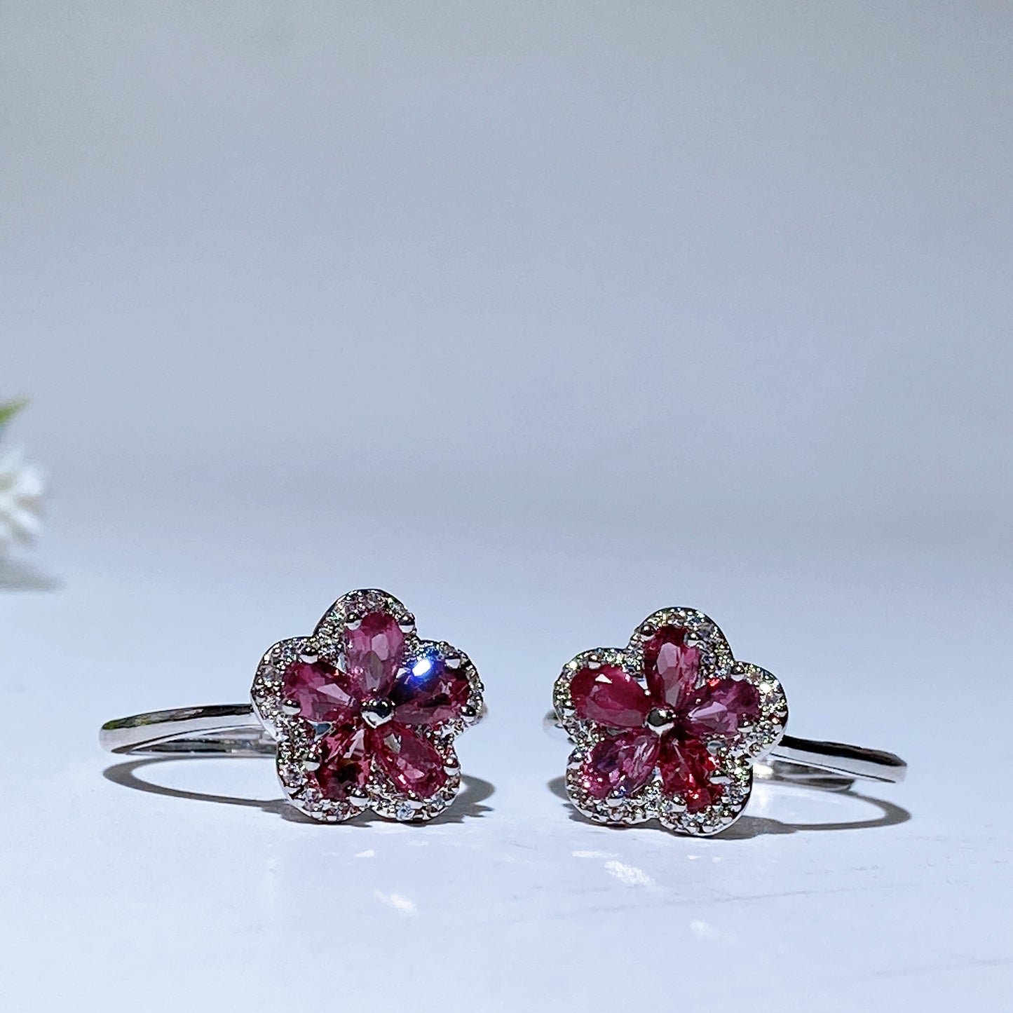 Cooper Silver Plated Garnet Flower Ring Crystal Healing Bulk Wholesale