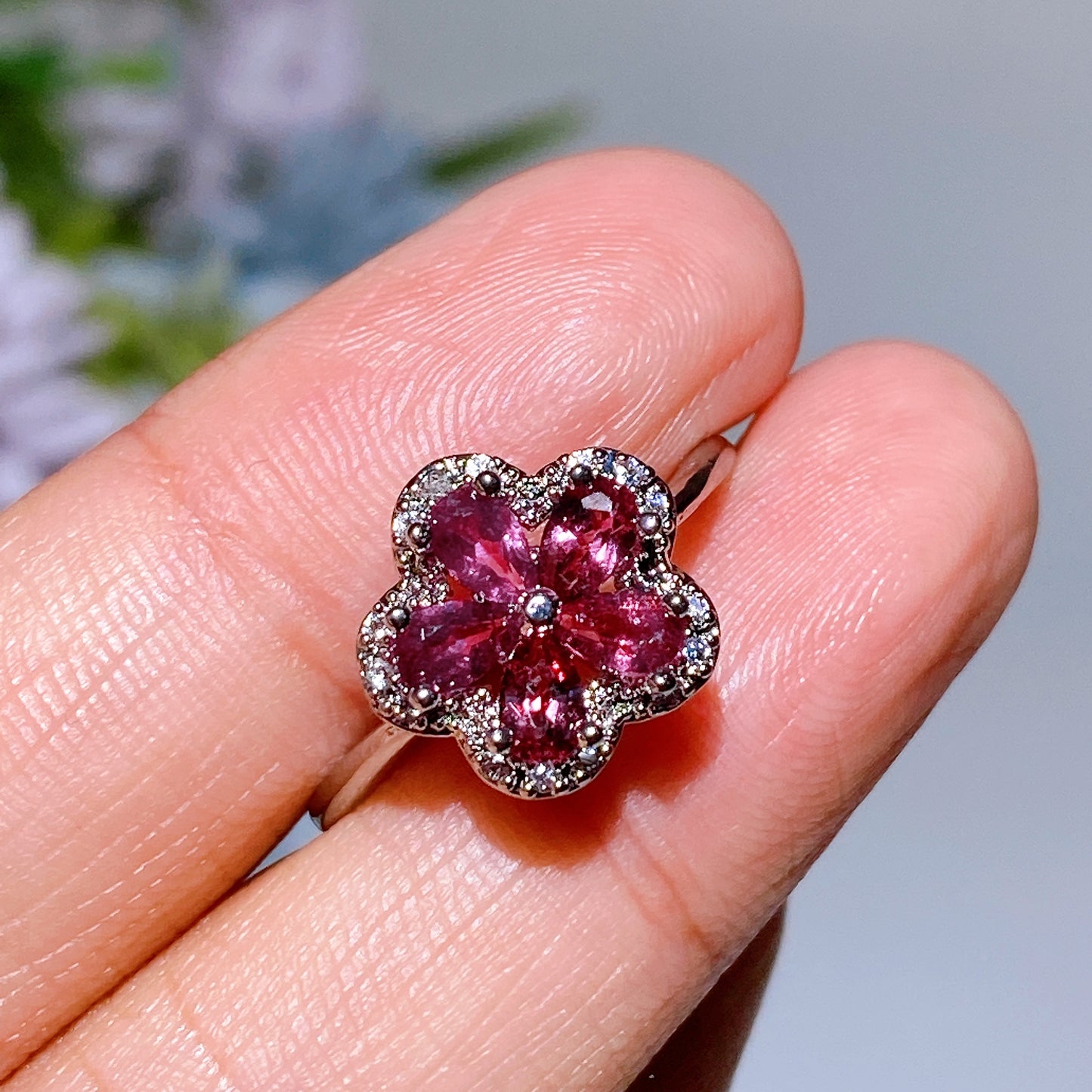 Cooper Silver Plated Garnet Flower Ring Crystal Healing Bulk Wholesale