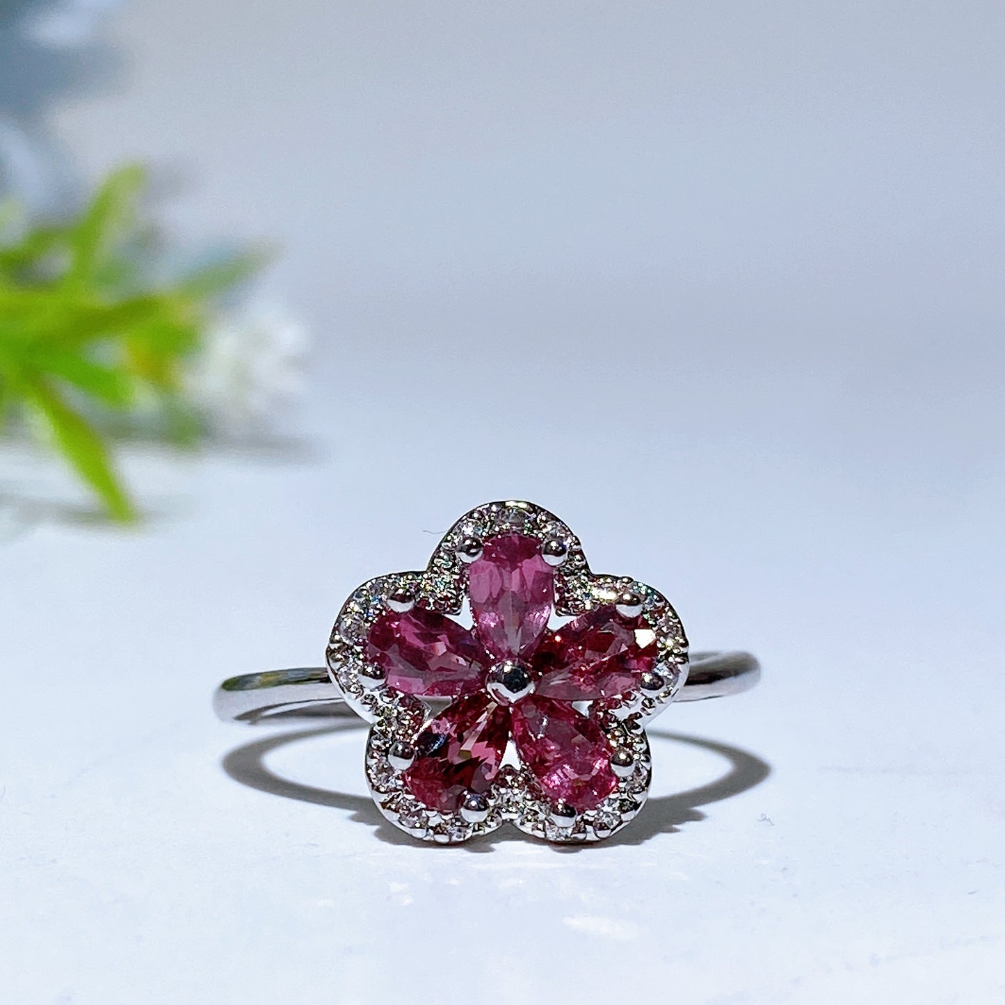 Cooper Silver Plated Garnet Flower Ring Crystal Healing Bulk Wholesale