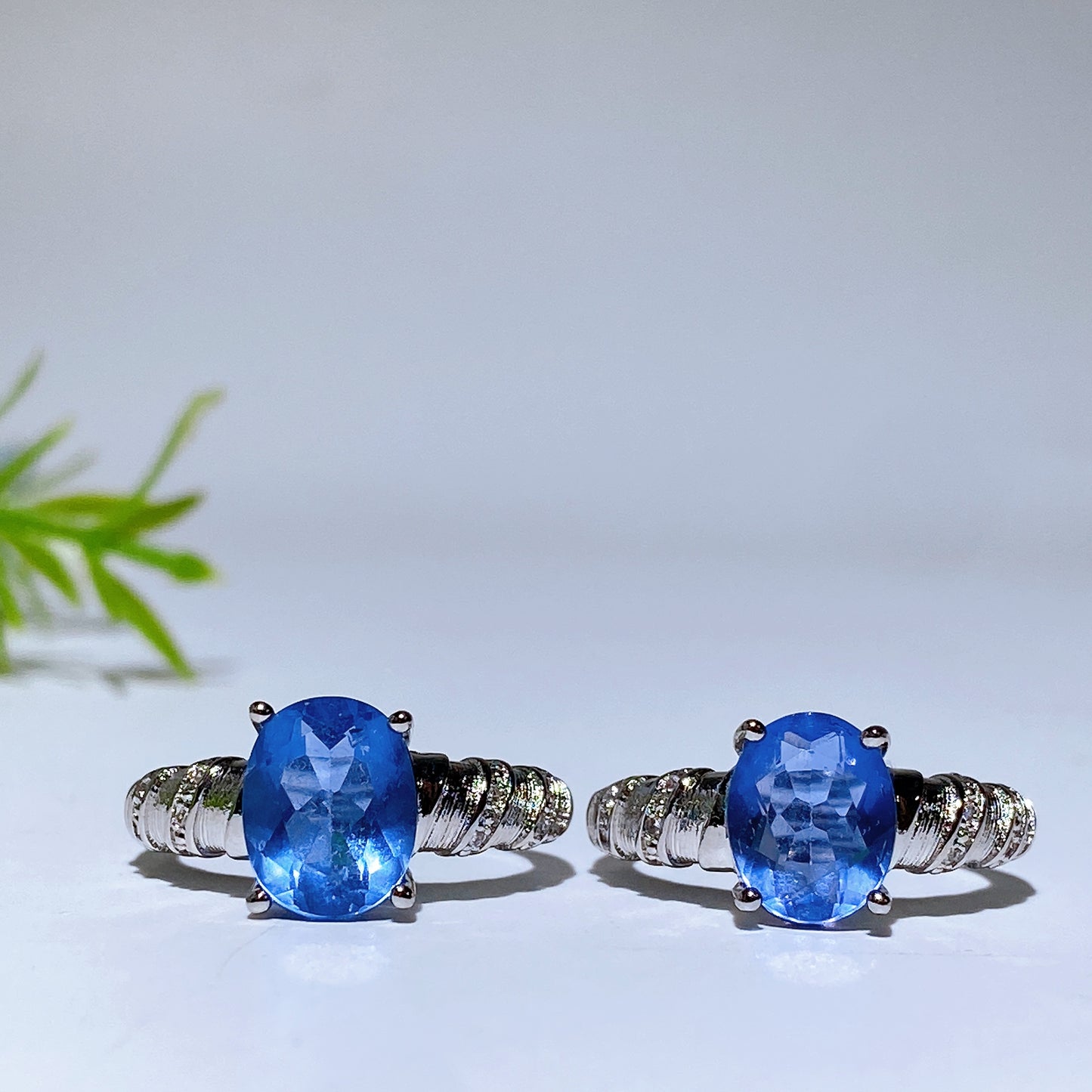 Cooper Silver Plated Blue Fluorite Ring Crystal Healing Bulk Wholesale