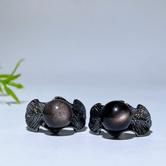 Cooper Silver Plated Silver Obsidian Ring Crystal Healing Bulk Wholesale