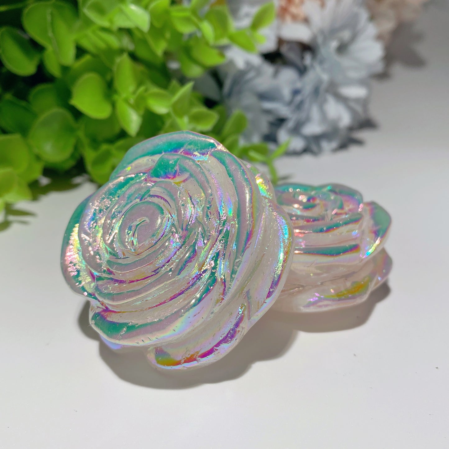 2.0" Aura Rose Quartz Flower Carvings Bulk Wholesale