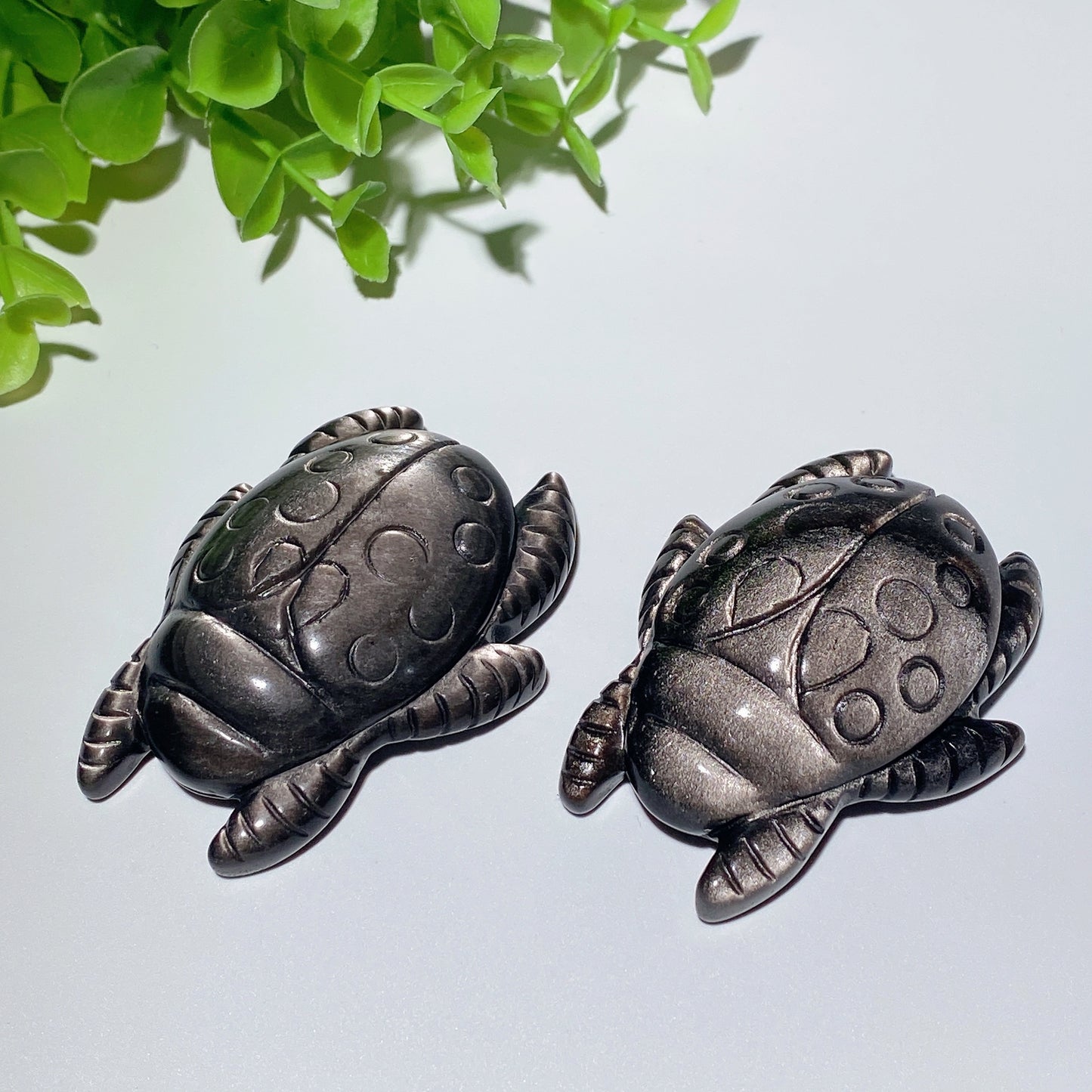 2.7" Silver Obsidian Ladybug Carvings Bulk Wholesale