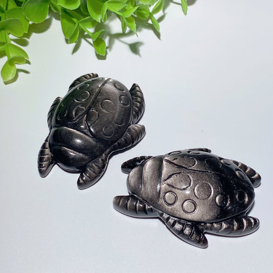 2.7" Silver Obsidian Ladybug Carvings Bulk Wholesale