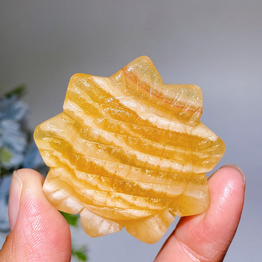 2.0" Orange Calcite Sunflower Carving Crystal Healing Bulk Wholesale